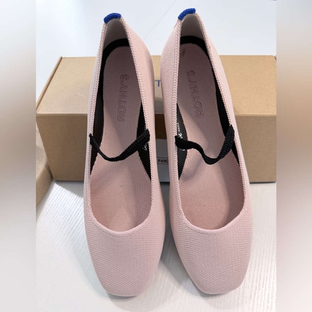 Rothy's Pink Knit Ballet Flats with Black Elastic Strap